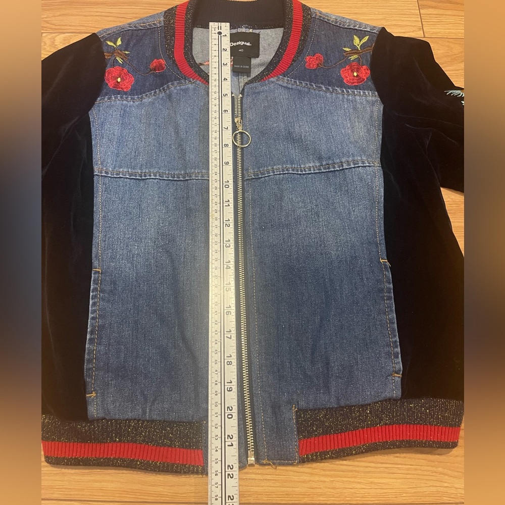 NEW📍Desigual Tottori  Embroidered Bomber Jacket velvet & Denim 40 medium - Picture 11 of 16